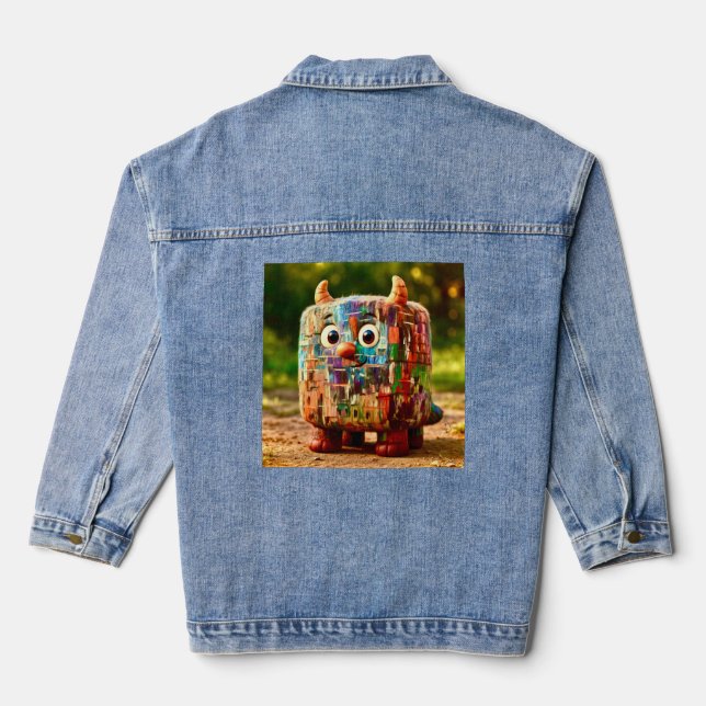 Odd Friends – Patchwork Cube Monster Poster Denim Jacket (Back)