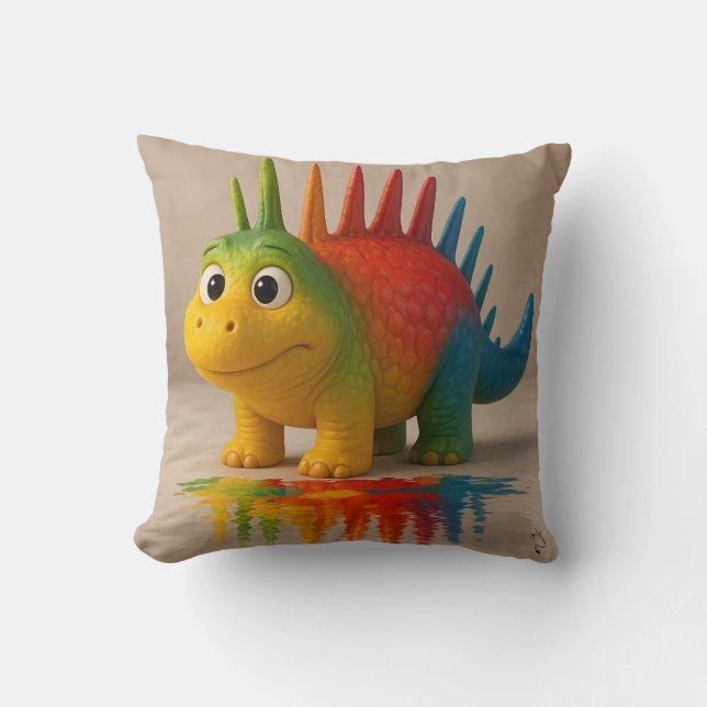 Odd Friends – Rainbow Dino Poster Cushion (Front)