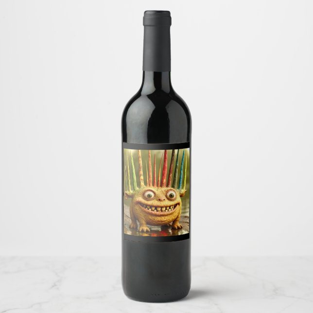 Odd Friends – Rainbow Spikes Monster Poster Wine Label (Front)