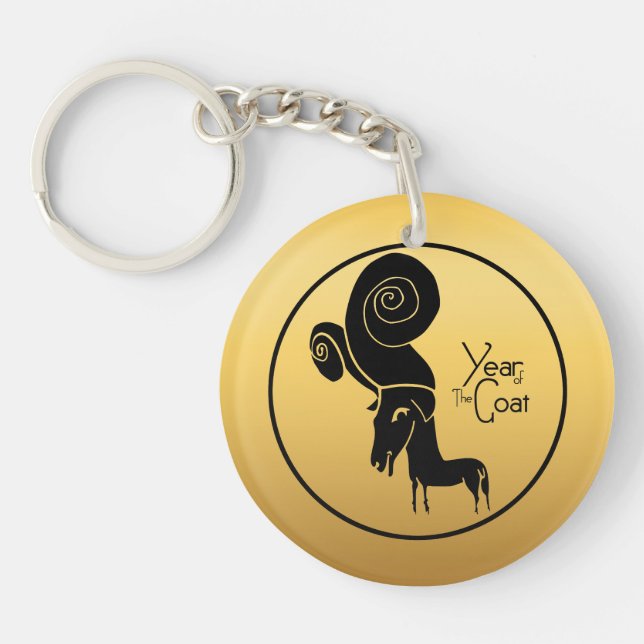 Odd Gold Ram Goat Chinese Year Zodiac Monogram K Key Ring (Front)