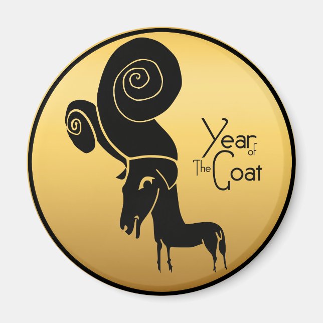 Odd Gold Ram Goat Chinese Year Zodiac Round Magnet (Front)