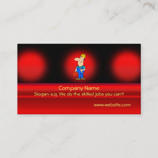 Odd-job handyman service on red metallic-effect business card (Front)