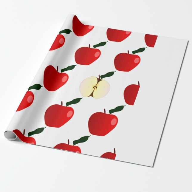 Odd One Out Seamless Red Apple Background Wrapping Paper (Unrolled)