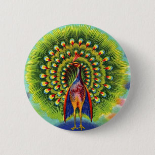  odd peacock print 6 cm round badge