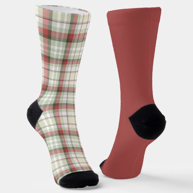Odd Socks Warm Red Green Vintage Christmas Plaid  (Angled)