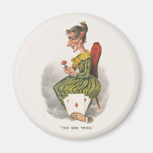 Odd Trick Victorian Caricature Striped Dress Woman Magnet