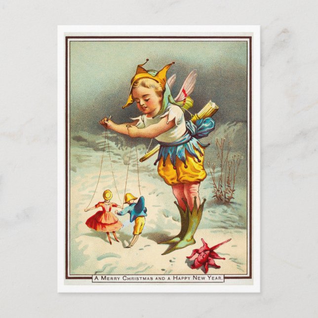 Odd Victorian Christmas / New Year Puppet Postcard (Front)