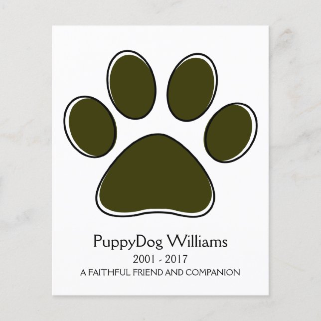 oddRex paw pet loss memorial card (Front)