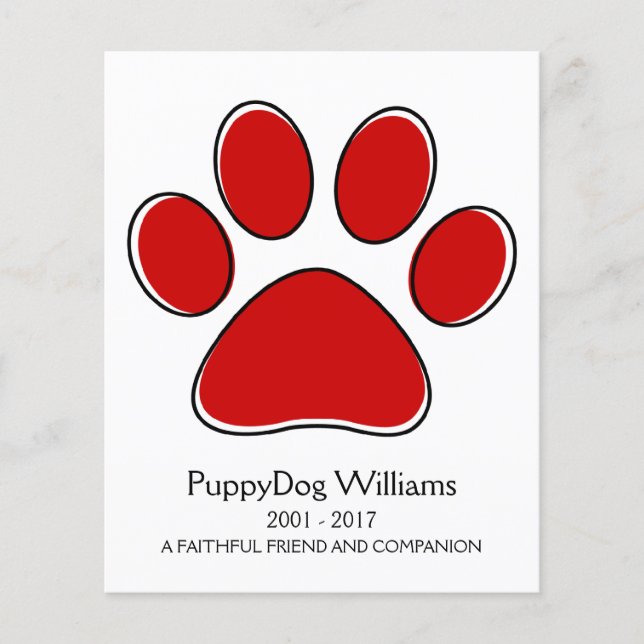 oddRex paw pet loss memorial card (Front)