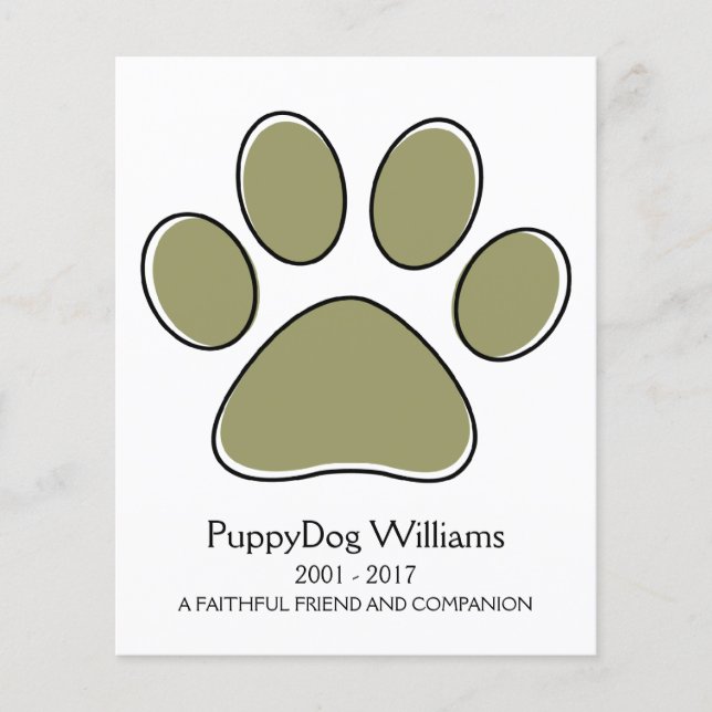 oddRex paw pet loss memorial card (Front)