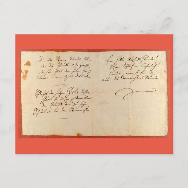 Ode to Joy (Schiller - Autographed Manuscript) Postcard (Front)