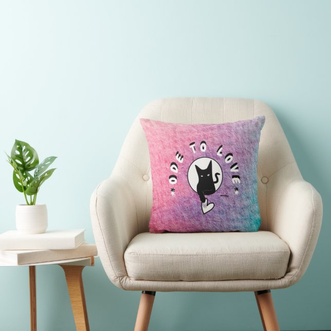 Ode to Love Cat Throw Pillow by Adiela Akoo (Chair)