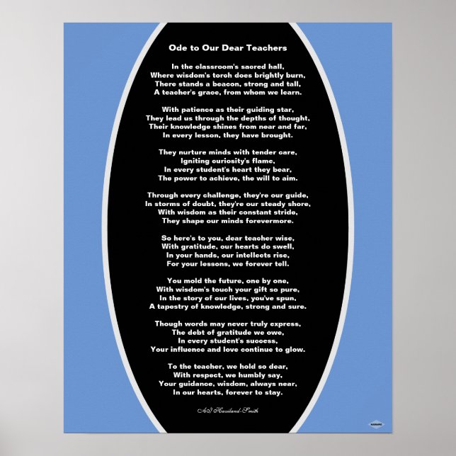 Ode to Our Dear Teachers Poem Poster HAMbyWG (Front)