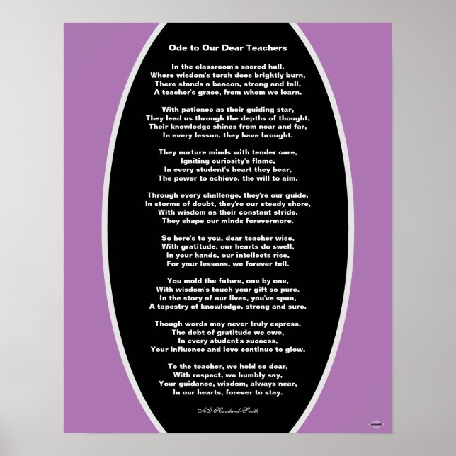 Ode to Our Dear Teachers Poem Poster HAMbyWG (Front)