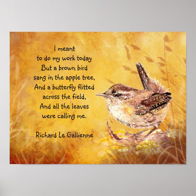 Ode to Spring Poem with Brown Bird Wren Poster (Front)