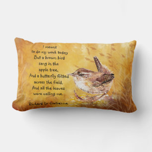 "Ode to Spring" Watercolor Brown Bird Nature Poem Lumbar Cushion