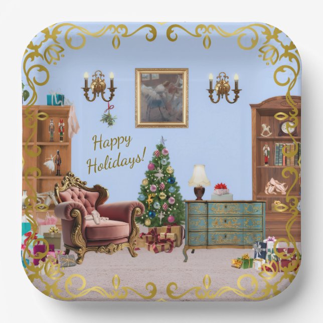 Ode to The Nutcracker Ballet Blue Paper Plate (Front)