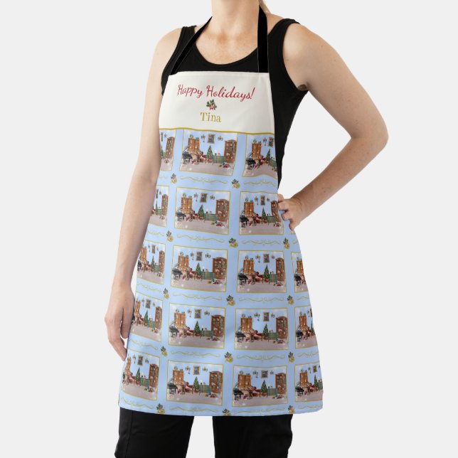 Ode to The Nutcracker Blue Scene Ivory Accent Apron (Insitu)