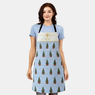 Ode to The Nutcracker Blue Tree Gold Accent Apron