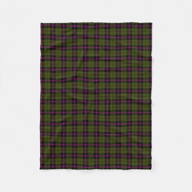 Odee army green plaid black pink stripe fleece blanket (Front)