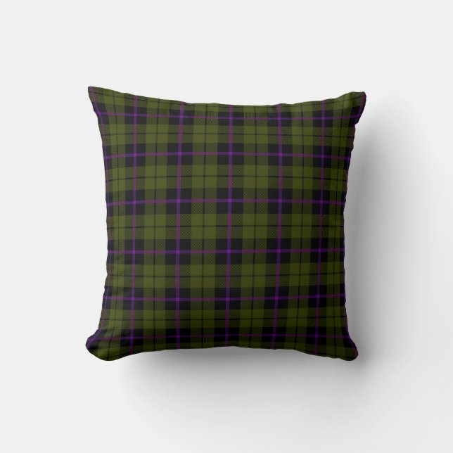 Odee army green plaid with purple plum stripe cushion (Front)