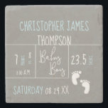 odern Blue Grey Baby Boy photo Birth Announcement Stone Coaster<br><div class="desc">Personalised this stone coaster with baby's full name, birth date, weight, length, time of birth. "Baby boy" is done in a hand lettering modern, script font in the middle. The colours can be interchanged if you need using the customisation tool. Please contact me at info@lddesignloft.com if you need any help...</div>
