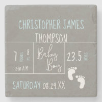 odern Blue Grey Baby Boy photo Birth Announcement