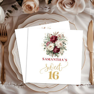 odern Sweet 16 Blush Burgundy Floral Napkins