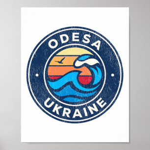 Odesa Ukraine Vintage Nautical Waves Design  Poster