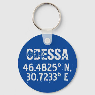 Odessa Ukraine Latitude & Longitude Distressed  Key Ring
