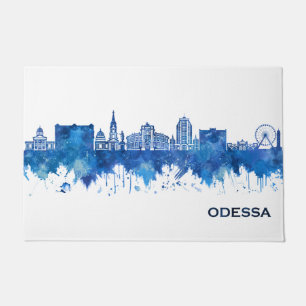 Odessa Ukraine Skyline Blue Doormat