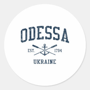 Odessa Vintage Navy Crossed Oars And Boat Anchor Classic Round Sticker
