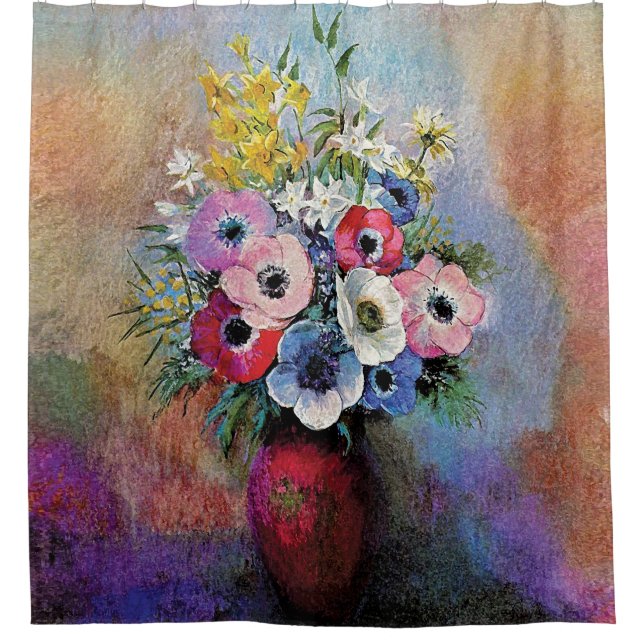 Odilon Redon Anemones - Fine Art Symbolism Shower Curtain (Front)