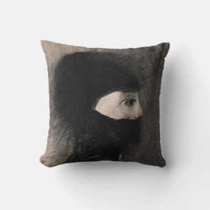 Odilon Redon. Armour. Dark woman face. Symbolism Cushion