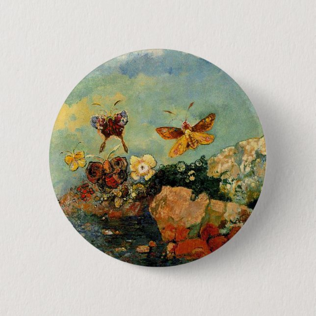 Odilon Redon - Butterflies, famous painting, 6 Cm Round Badge (Front)