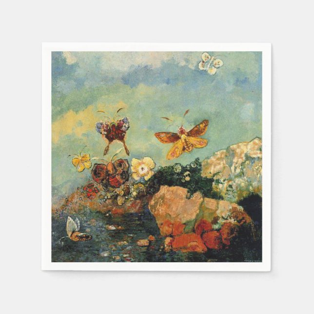 Odilon Redon - Butterflies, famous painting, Napkin (Front)
