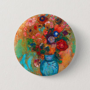 Odilon Redon Flower Bouquet in Blue Vase 6 Cm Round Badge