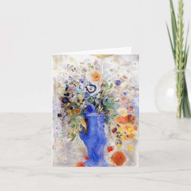 Odilon Redon - Large Bouquet in Pastel Blue Vase Card (Front)