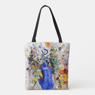 Odilon Redon - Large Bouquet in Pastel Blue Vase Tote Bag