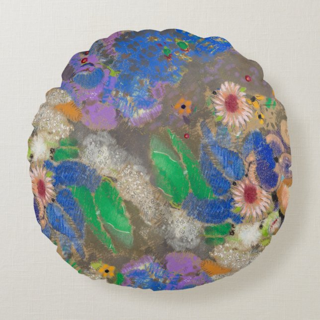Odilon Redon's abstract flower background. Round Cushion (Front)