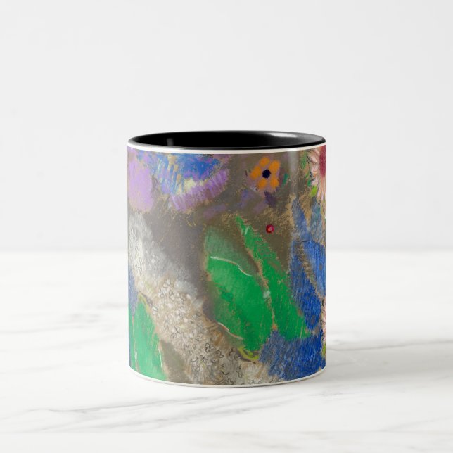Odilon Redon's abstract flower background. Two-Tone Coffee Mug (Center)