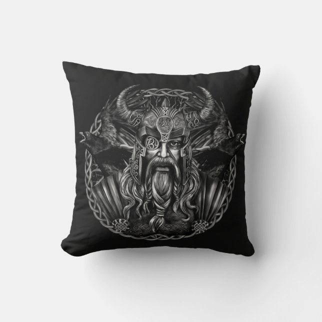 Odin and his ravens Huginn and Muninn Cushion (Front)