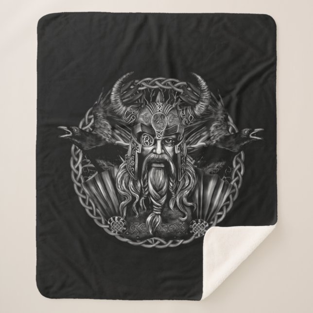 Odin and his ravens Huginn and Muninn Sherpa Blanket (Front)