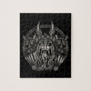 Odin and his wolves Geri and Freki Jigsaw Puzzle