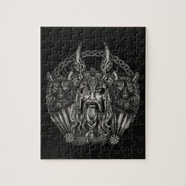 Odin and his wolves Geri and Freki Jigsaw Puzzle (Vertical)