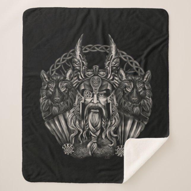 Odin and his wolves Geri and Freki Sherpa Blanket (Front)