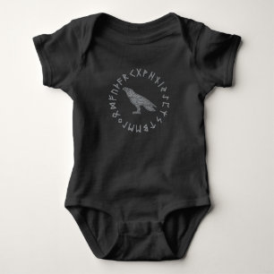 Odin Raven Crow Viking Mythology runes runic Baby Bodysuit