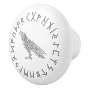 Odin Raven Crow Viking Mythology runes runic Ceramic Knob