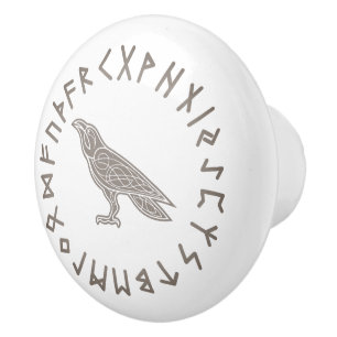 Odin Raven Crow Viking Mythology runes runic Ceramic Knob