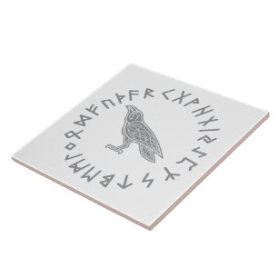 Odin Raven Crow Viking Mythology runes runic Ceramic Tile